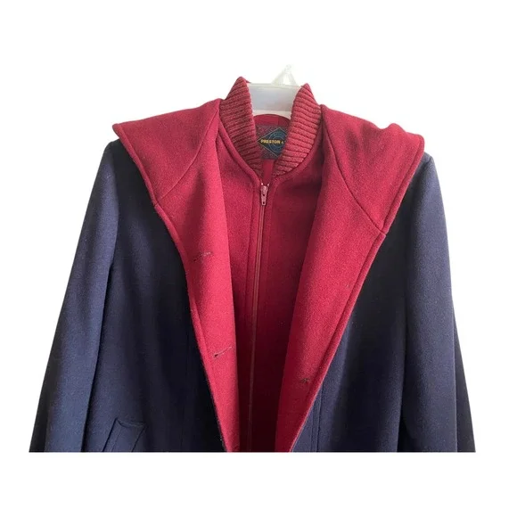 Preston & York Women's Navy Red Merino Wool Hooded Coat Size 10 Heavy Jacket - Picture 2 of 6